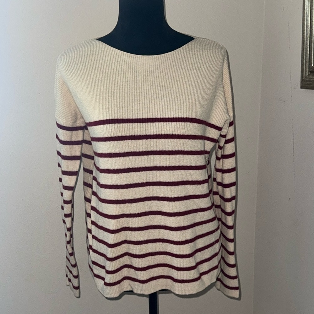 Michael Stars striped ribbed cream burgundy‎ sweater sz S cotton wool blend
